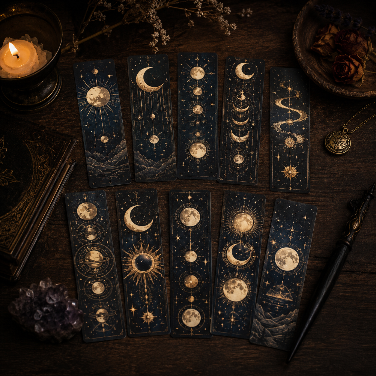 Celestial Moon Phase Bookmark Set