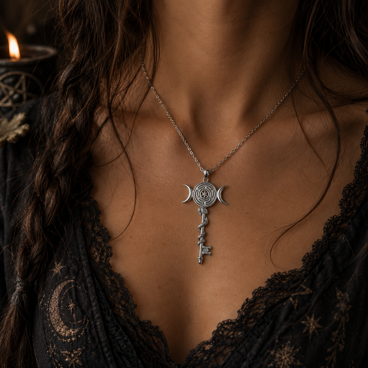 Hekate's Wheel Key Necklace