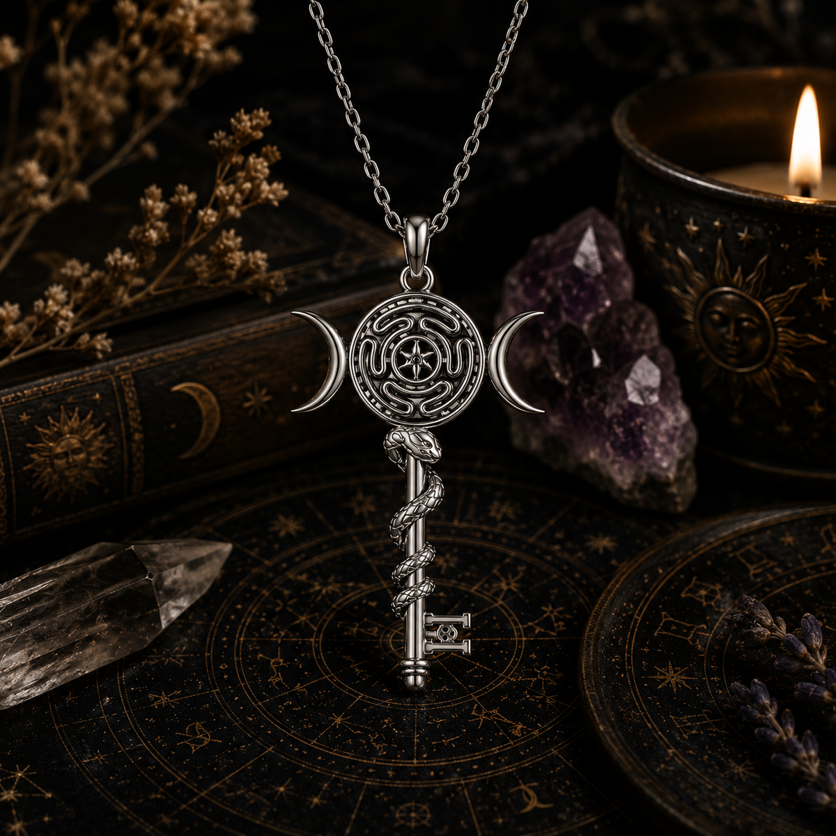 Hekate's Wheel Key Necklace