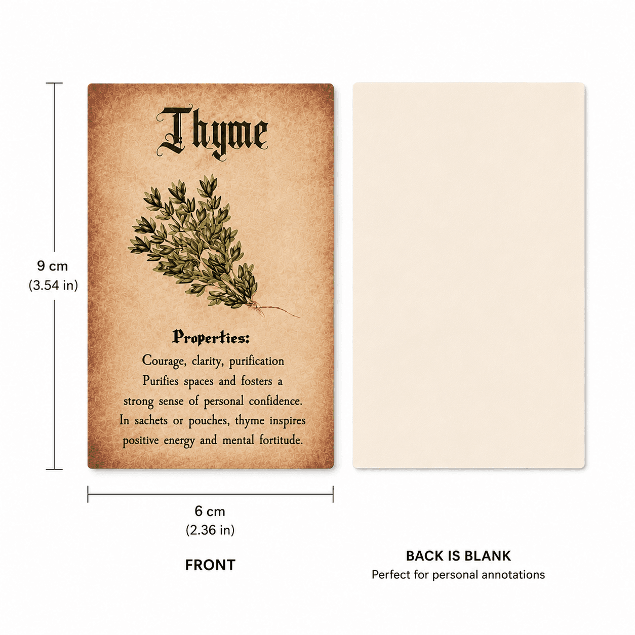 Miss Valkyrie Herb Cards featuring Thyme with properties for energy and personal fortitude