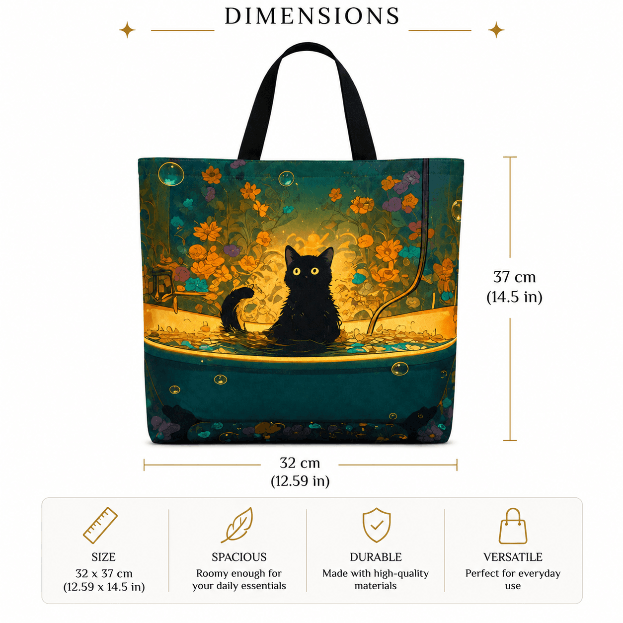 Mystic Black Cat Enchanted Tote Bag featuring a whimsical black cat design and vibrant colors