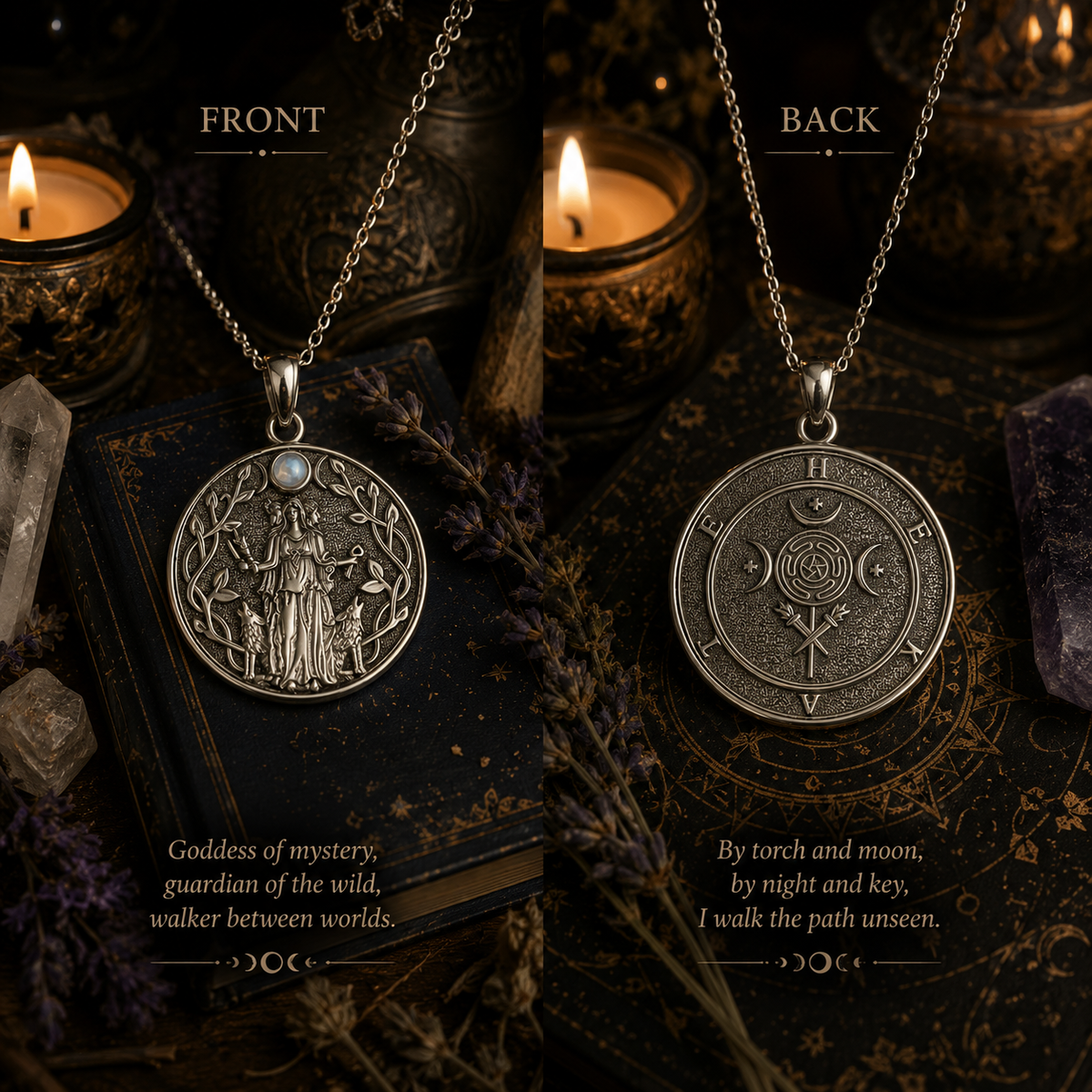 Goddess Hekate necklace featuring intricate design symbolizing mystery and guidance