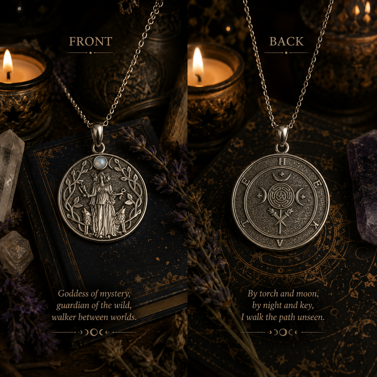 Goddess Hekate necklace featuring intricate design symbolizing mystery and guidance