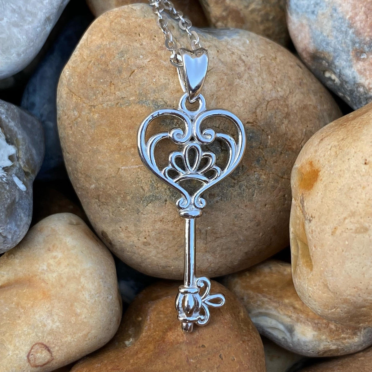 Sterling Forever Heart Key Pendant Necklace - Silver
