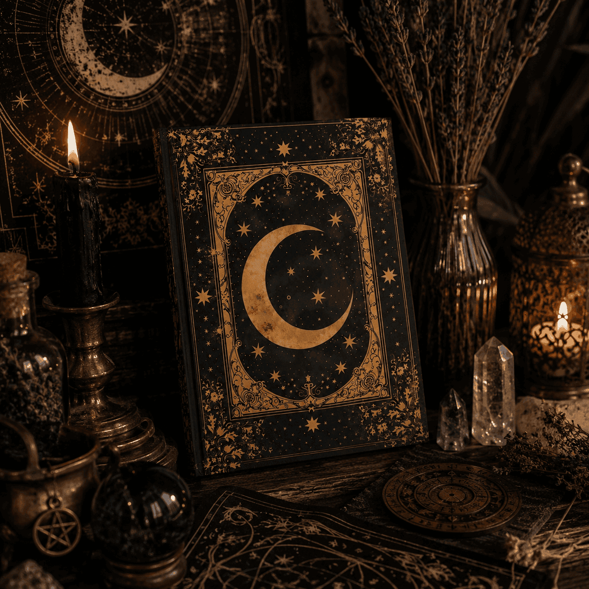 Miss Valkyrie Moon Phase Journal with Gold Accents and Celestial Design for Mystical Writing