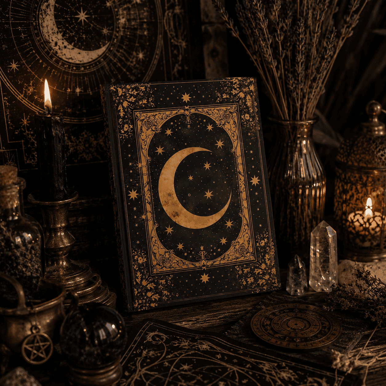Miss Valkyrie Moon Phase Journal with Gold Accents and Celestial Design for Mystical Writing