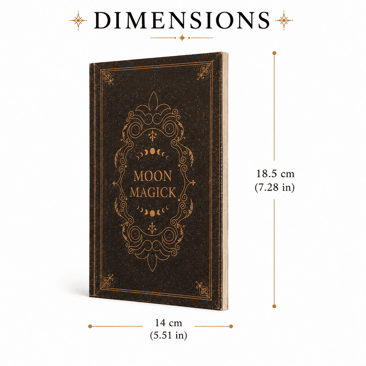 Miss Valkyrie Magick Grimoire featuring a dark cover with gold detailing and moon designs