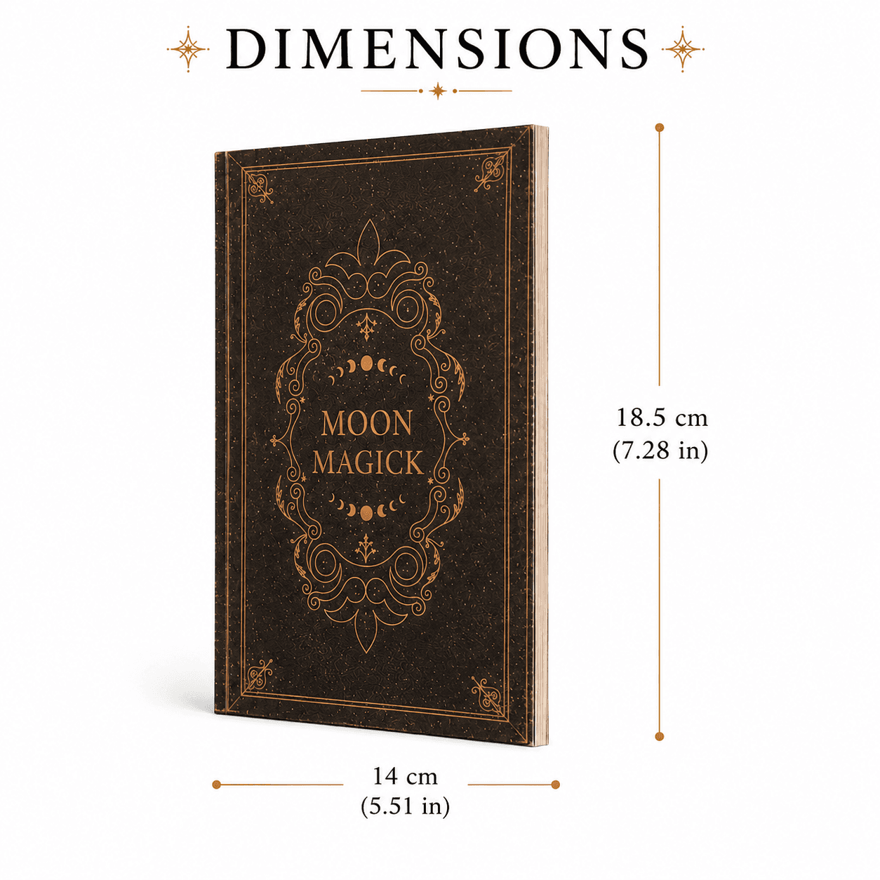 Miss Valkyrie Magick Grimoire featuring a dark cover with gold detailing and moon designs