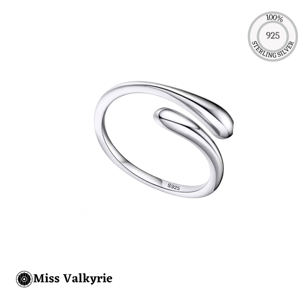 Miss Valkyrie sterling silver minimalist open wrap Drop ring with smooth teardrop ends
