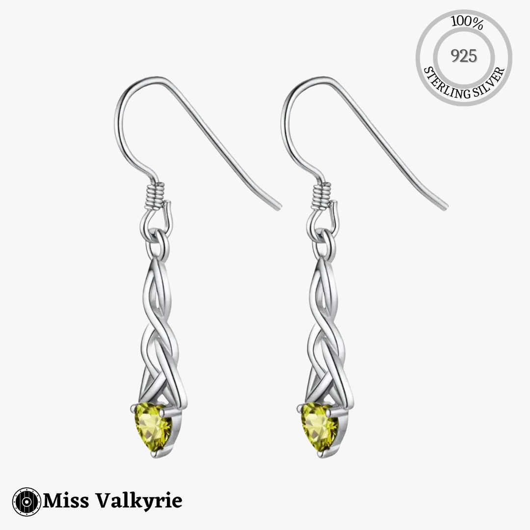 Sterling silver birthstone trinity knot dangling earrings with yellow gemstone by Miss Valkyrie