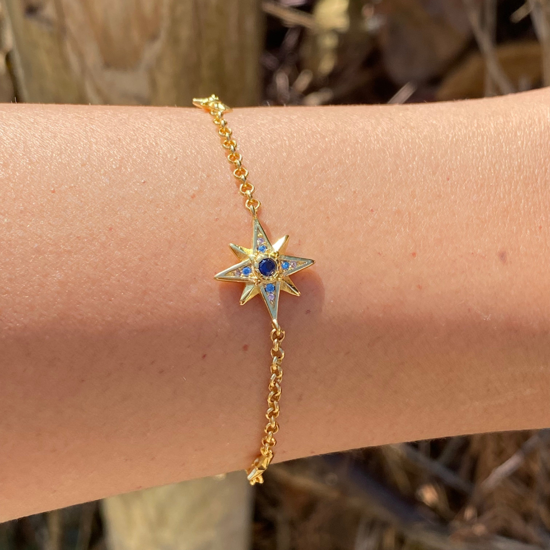 Sterling silver star bracelet gold plated 18k with three star charms and delicate chain by Miss Valkyrie