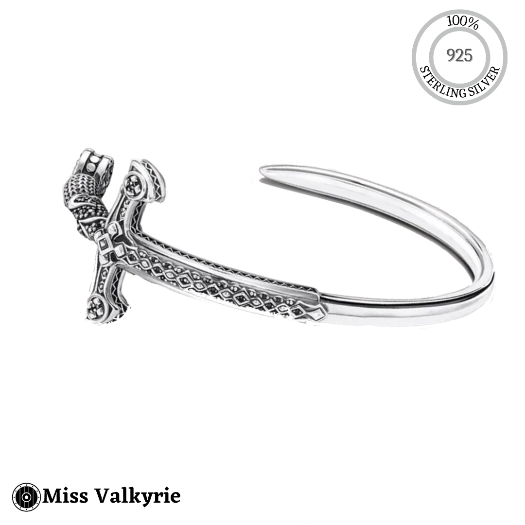 Sterling silver sword bracelet adjustable design with detailed sword hilt by Miss Valkyrie