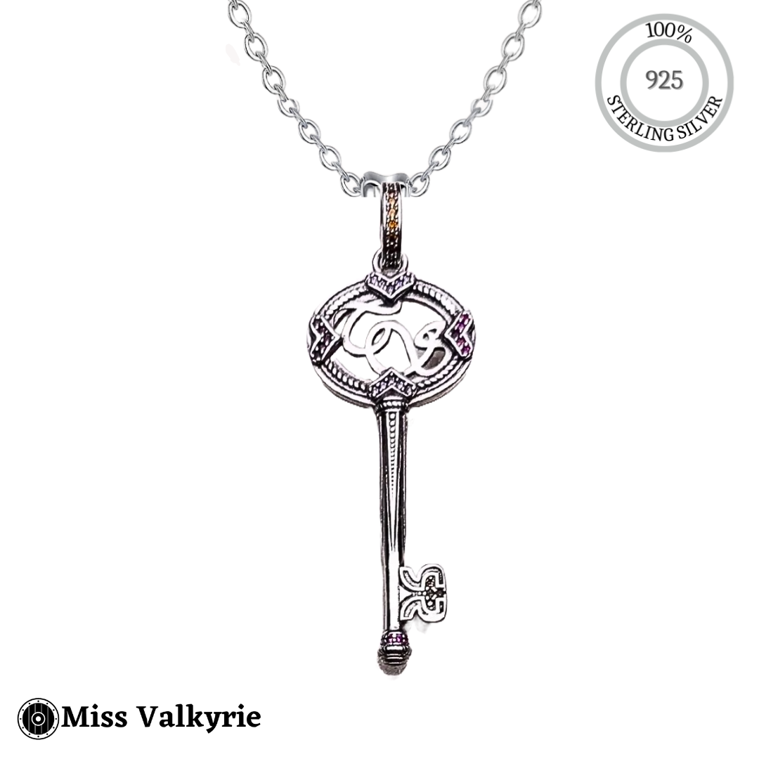 Sterling silver Viking key necklace with intricate design on a silver chain by Miss Valkyrie