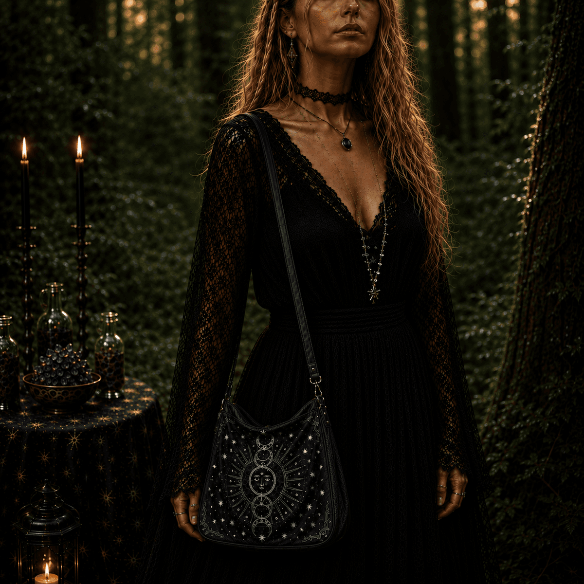 Miss Valkyrie crossbody bag with intricate design and silver accents, perfect for stylish outings