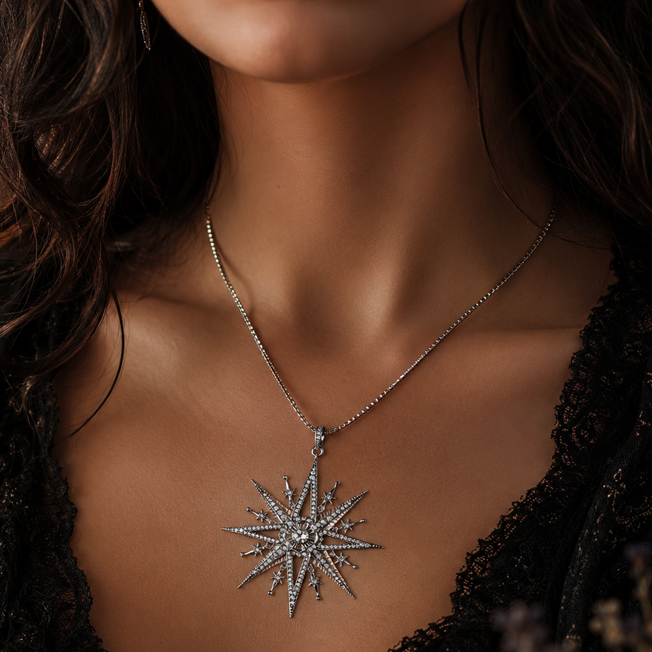 Miss Valkyrie North Star Necklace featuring a sparkling star design on a delicate chain
