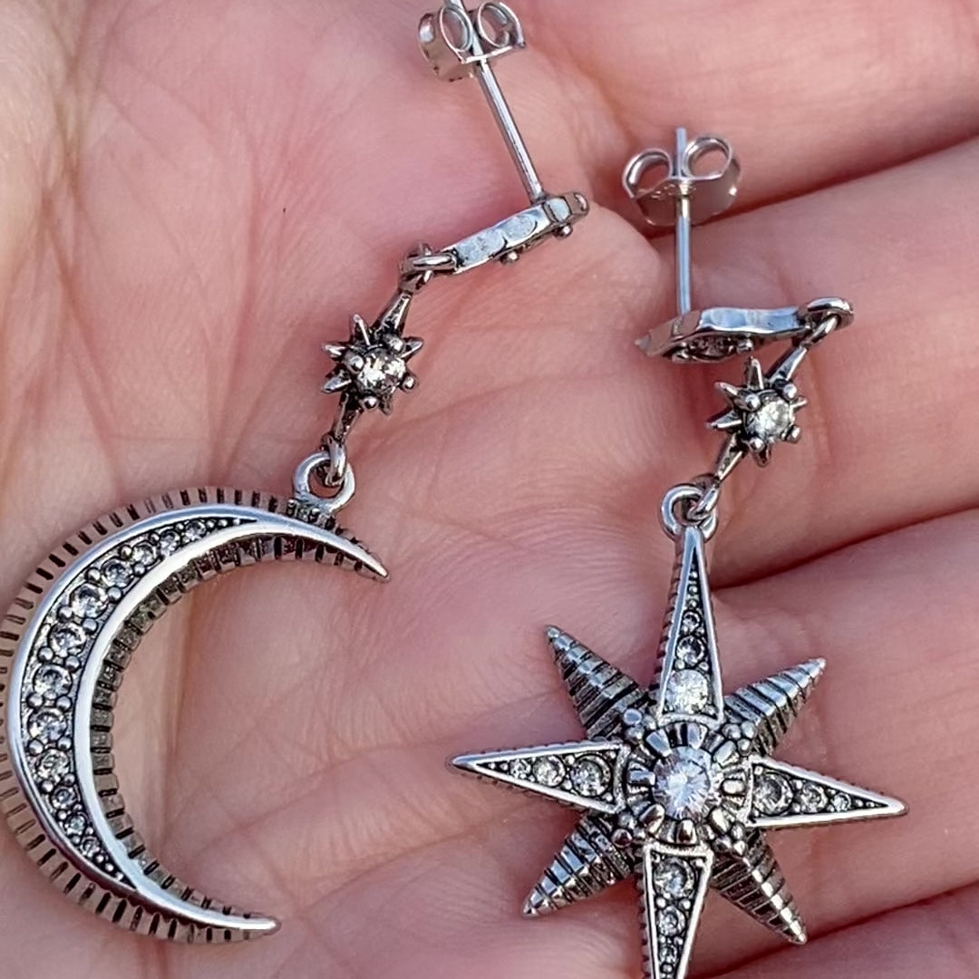 Star and Moon Earrings (Silver)