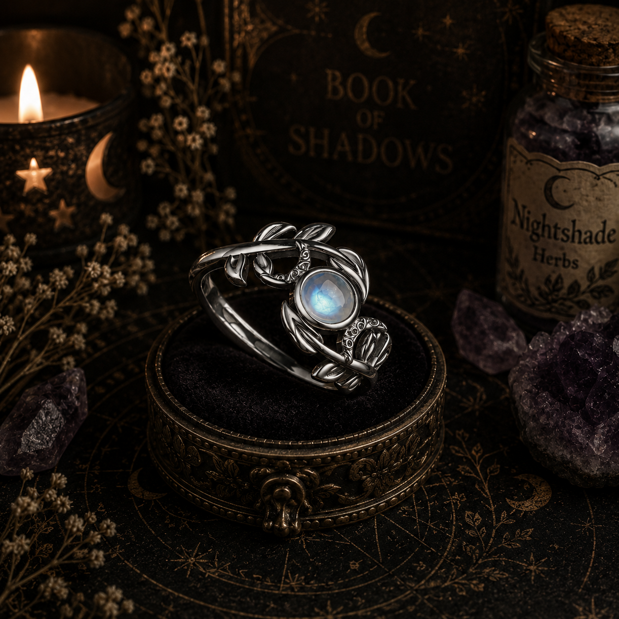 Miss Valkyrie Triple Moon Ring in Silver with Gemstone Detail for Bohemian Style