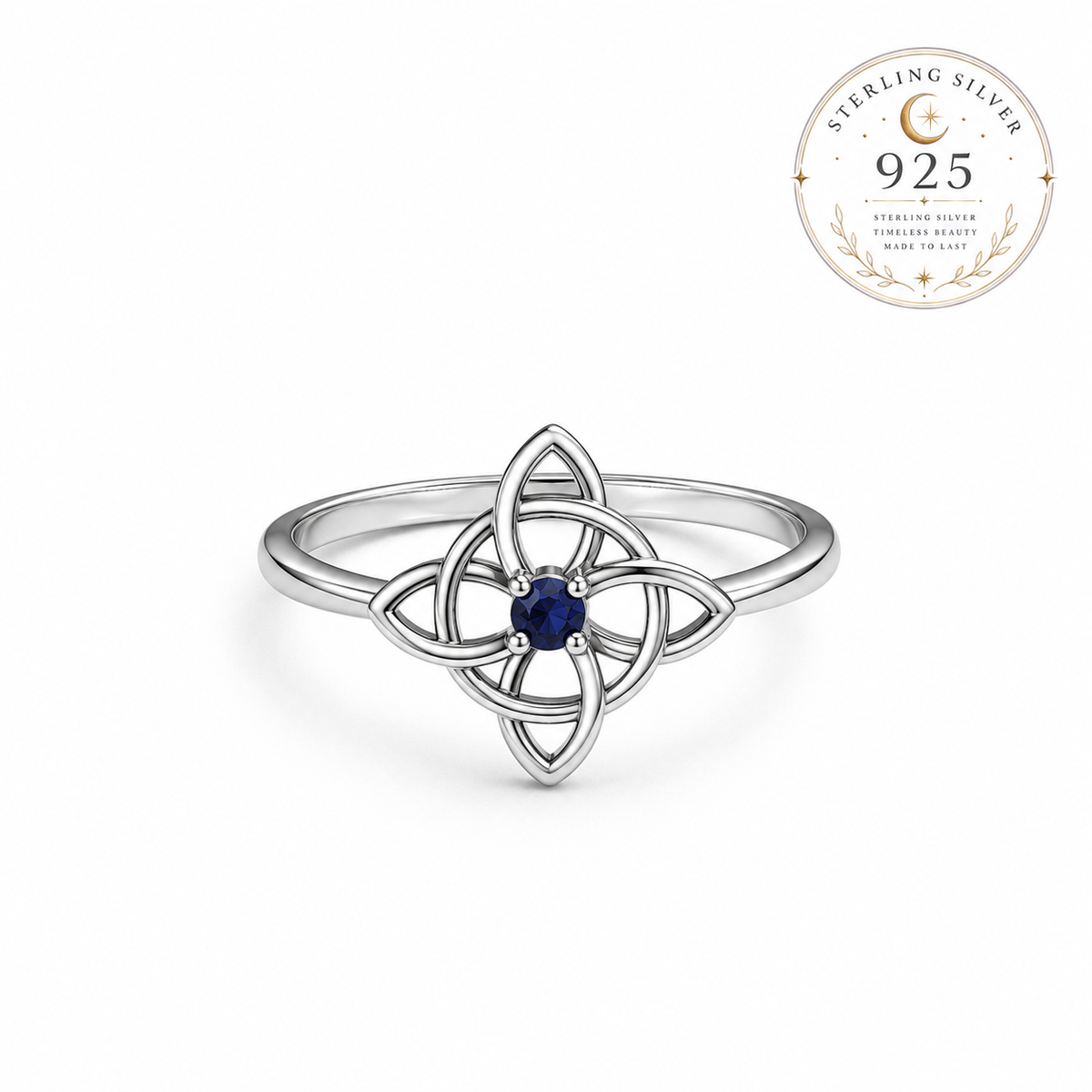 Miss Valkyrie Witch Knot Ring in Sterling Silver with Blue Gem Centerpiece