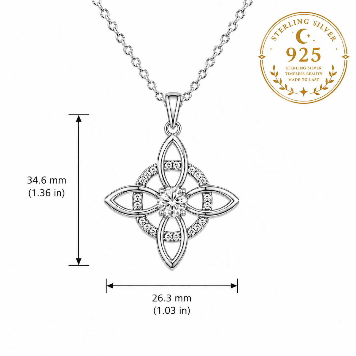 Sterling Silver Witch Knot Necklace with a Floral Design and Sparkling Center Gemstone