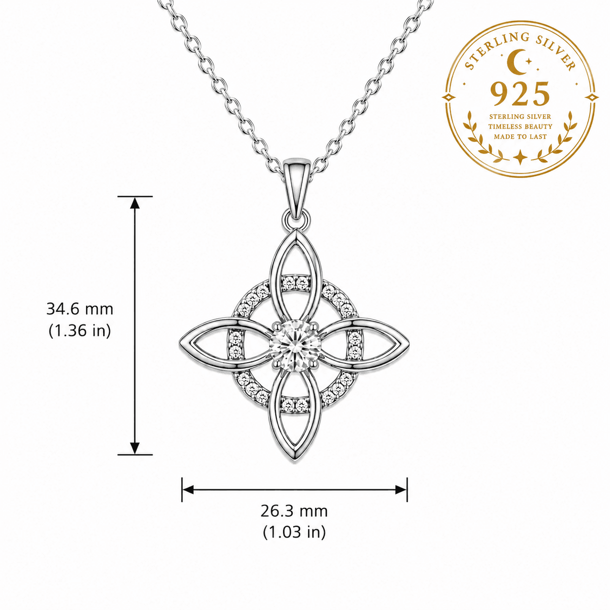 Sterling Silver Witch Knot Necklace with a Floral Design and Sparkling Center Gemstone