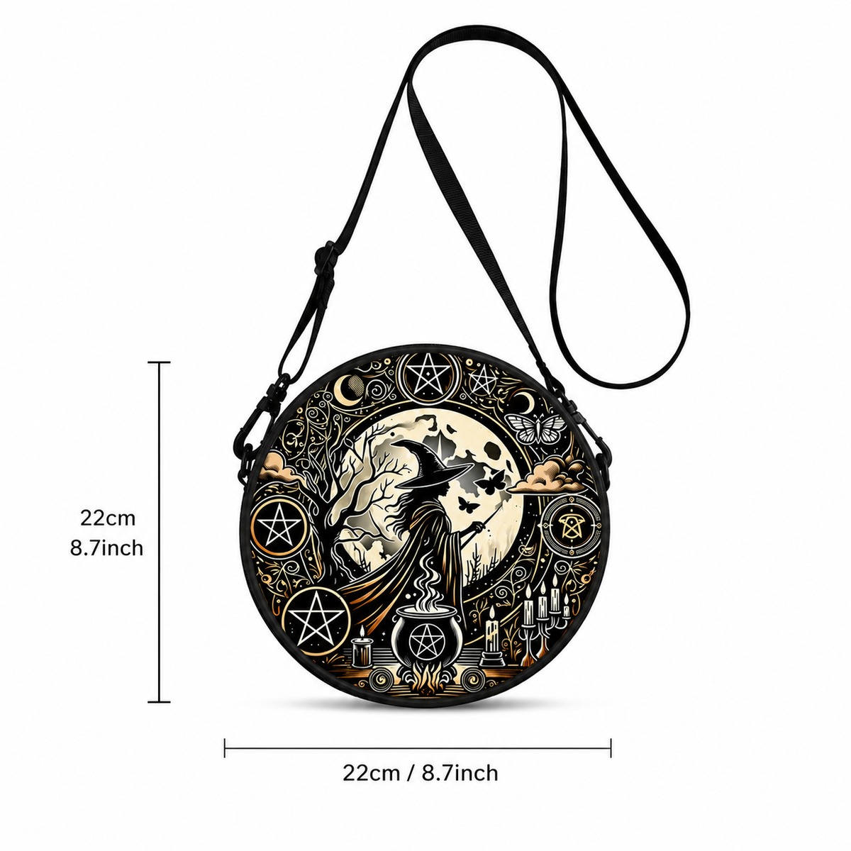 Miss Valkyrie Round Witchcraft Themed Crossbody Bag with Adjustable Strap and Magical Design