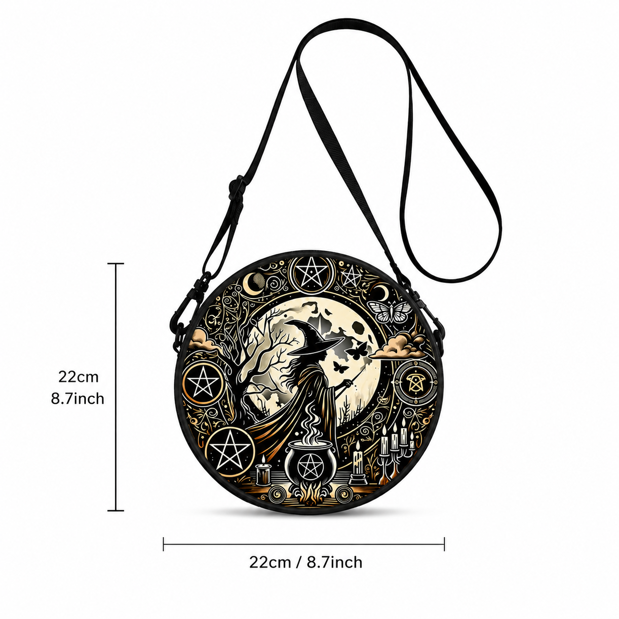 Miss Valkyrie Round Witchcraft Themed Crossbody Bag with Adjustable Strap and Magical Design